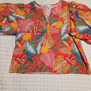 Tommy Bahama Coral Tropical Print V-Neck Women's Top